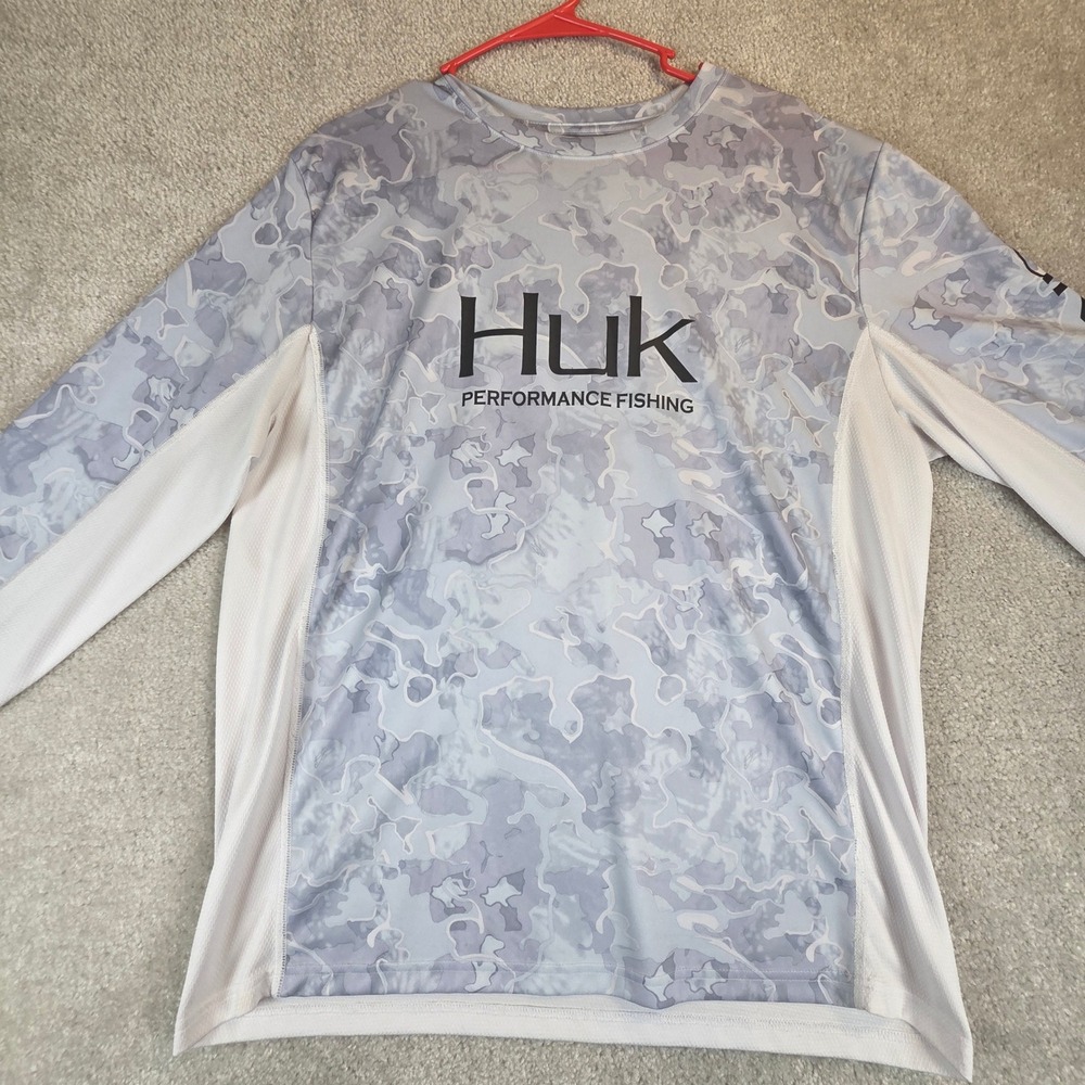 Huk Performance Fishing Shirt Mens Large Blue Camo Long Sleeve Sun Shirt L